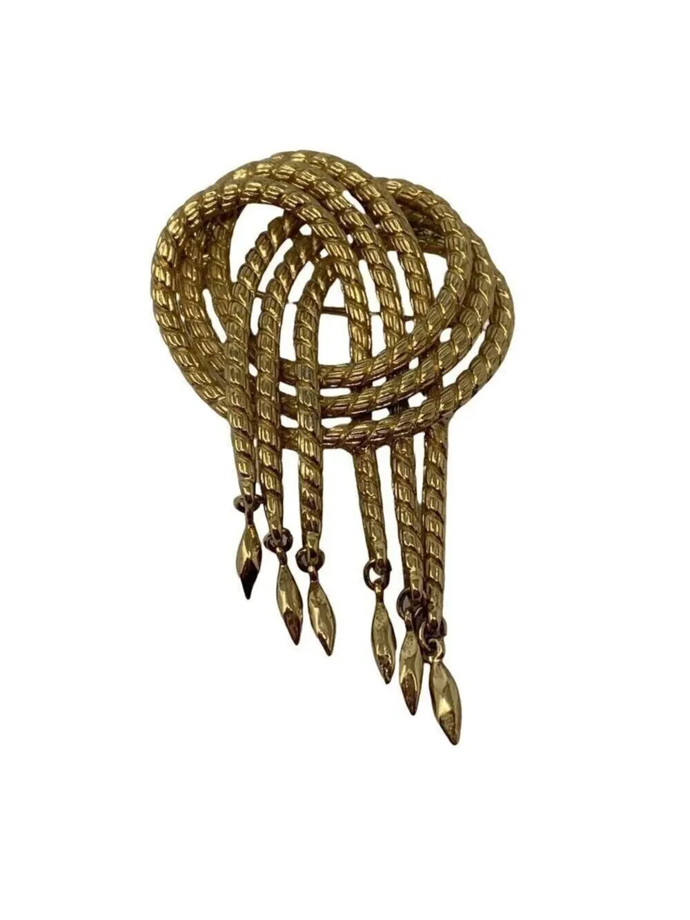 Vintage Monet Rope Knot Brooch Pin Goldtone Gold Tone Tremble Large 2.75 in Sign